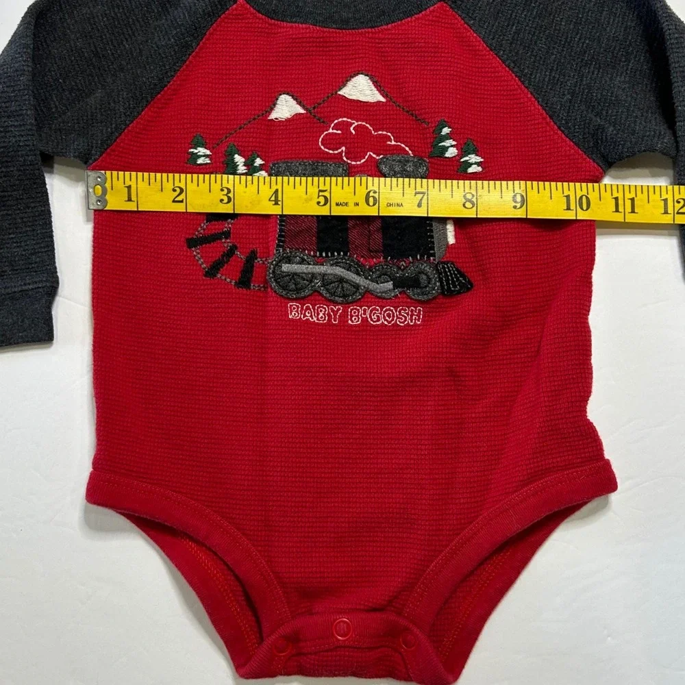Baby OshKosh B'gosh‎ Red Gray Train Waffle Knit Long Sleeve Bodysuit 18M